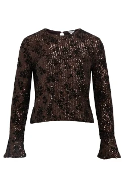 Object Top lentejuelas y flocado Marr&oacute;n oscuro Sale