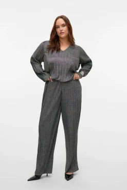 Vero Moda Curve Top lúrex manga larga talla grande Gris