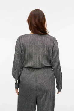 Vero Moda Curve Top lúrex manga larga talla grande Gris