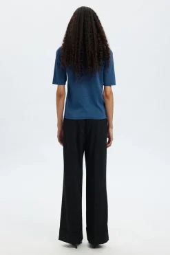 Selected Top manga corta brillo Azul marino Best