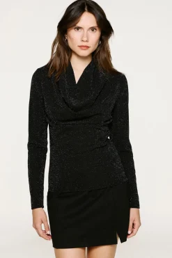 Selected Top manga larga brillo Negro Best