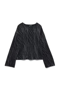 Vero Moda Top manga larga detalle lúrex Negro New
