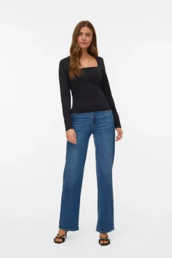 Vero Moda Top manga larga escote cuadrado Negro