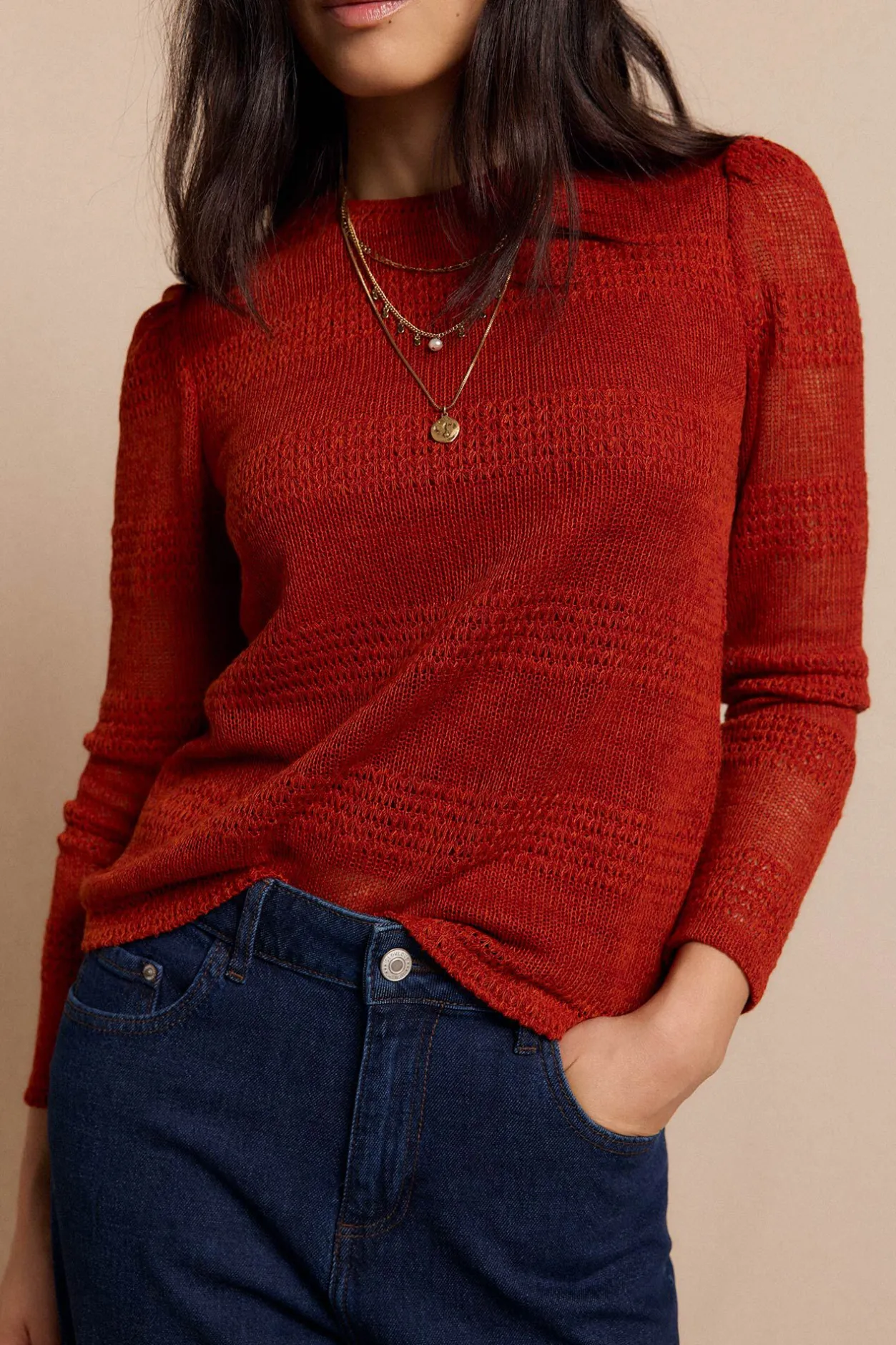 Slowlove Top manga larga estructura rústica Naranja Online