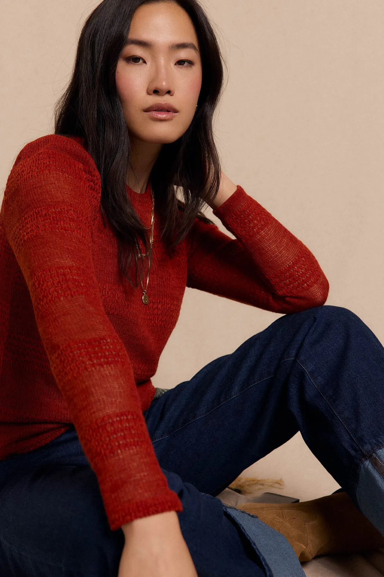 Slowlove Top manga larga estructura rústica Naranja Online