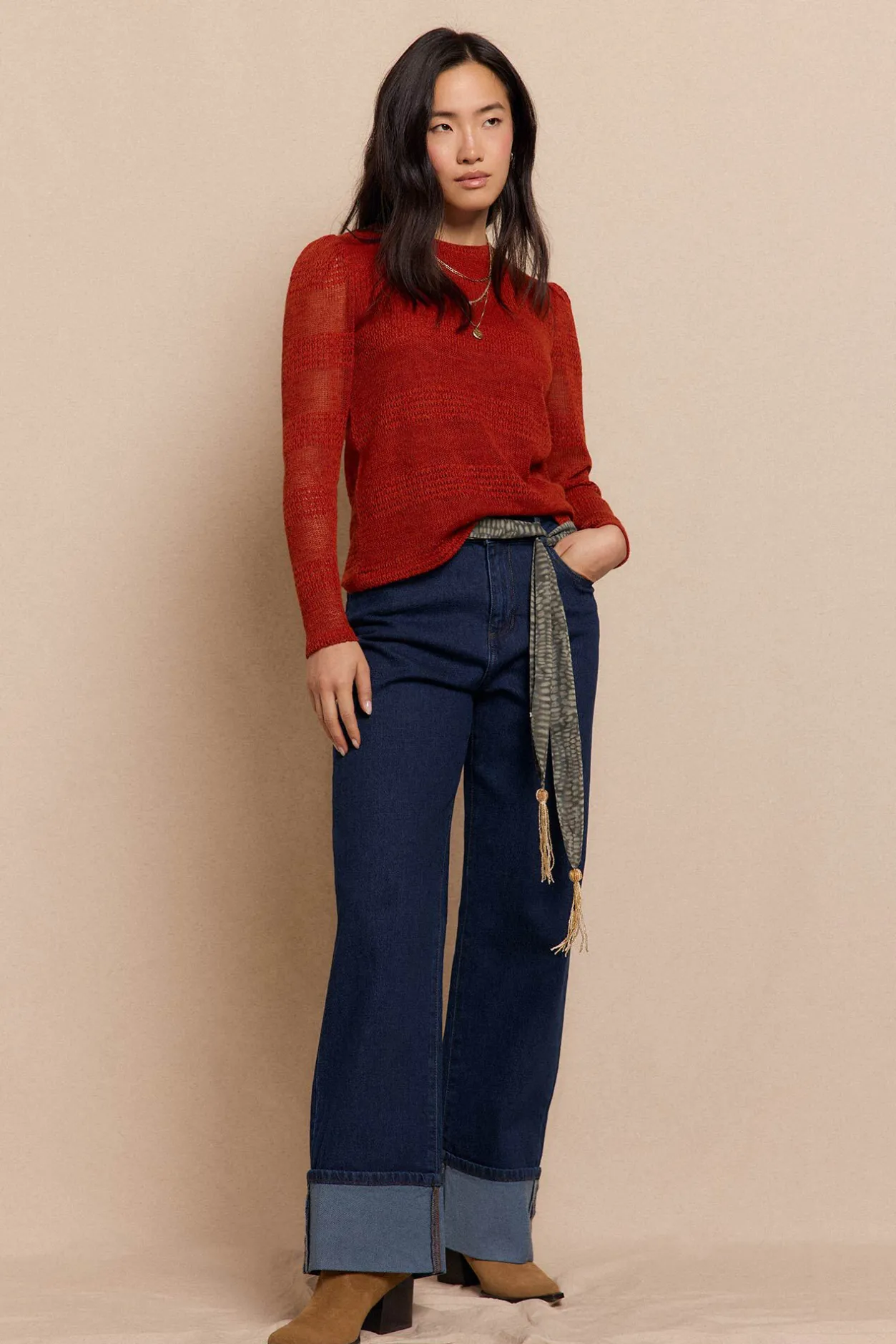 Slowlove Top manga larga estructura rústica Naranja Online