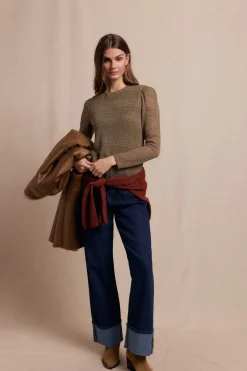 Slowlove Top manga larga estructura rústica Kaki Best