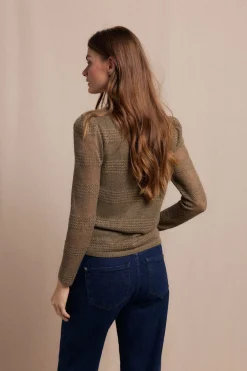 Slowlove Top manga larga estructura rústica Kaki Best