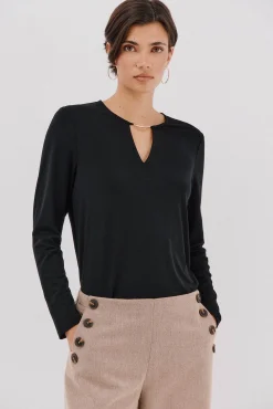 Cortefiel Top pieza dorada escote Negro New