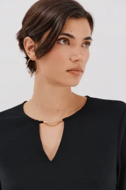 Cortefiel Top pieza dorada escote Negro New