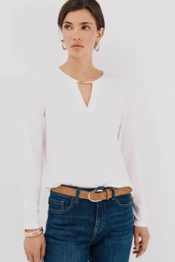 Cortefiel Top pieza dorada escote Blanco Hot