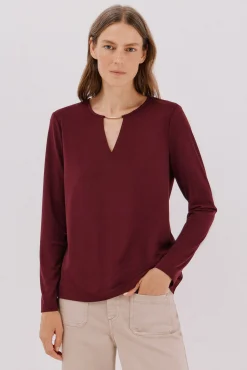 Cortefiel Top pieza dorada escote Vino Clearance