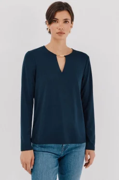 Cortefiel Top pieza dorada escote Azul marino New