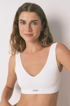 Women'secret Top sin costuras LOVELY canalé blanco marfil Outlet