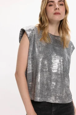 Vila Top sin mangas metalizado Gris
