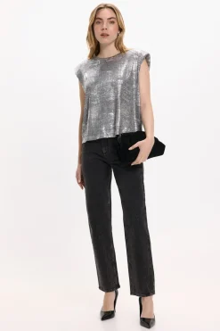 Vila Top sin mangas metalizado Gris