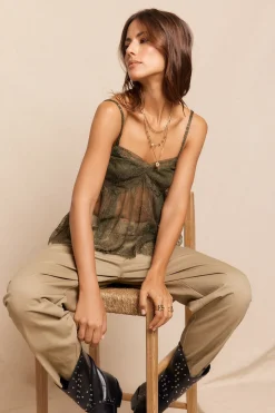 Slowlove Top tirantes encaje Kaki Hot