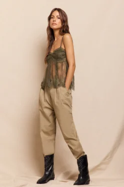 Slowlove Top tirantes encaje Kaki Hot