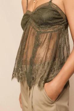 Slowlove Top tirantes encaje Kaki Hot