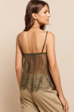 Slowlove Top tirantes encaje Kaki Hot