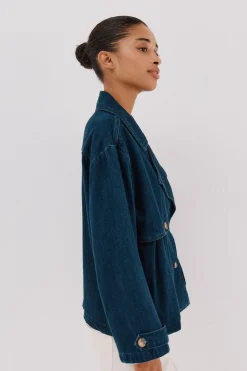 Cortefiel Trench corta vaquera Azul marino Discount