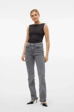 Vero Moda Vaquero recto tiro alto Gris Sale