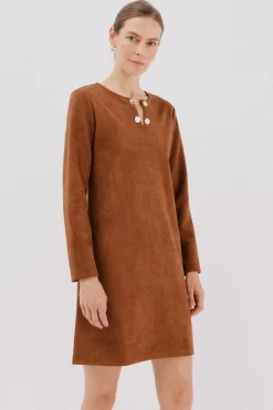 Cortefiel Vestido antelina Marr&oacute;n oscuro Sale