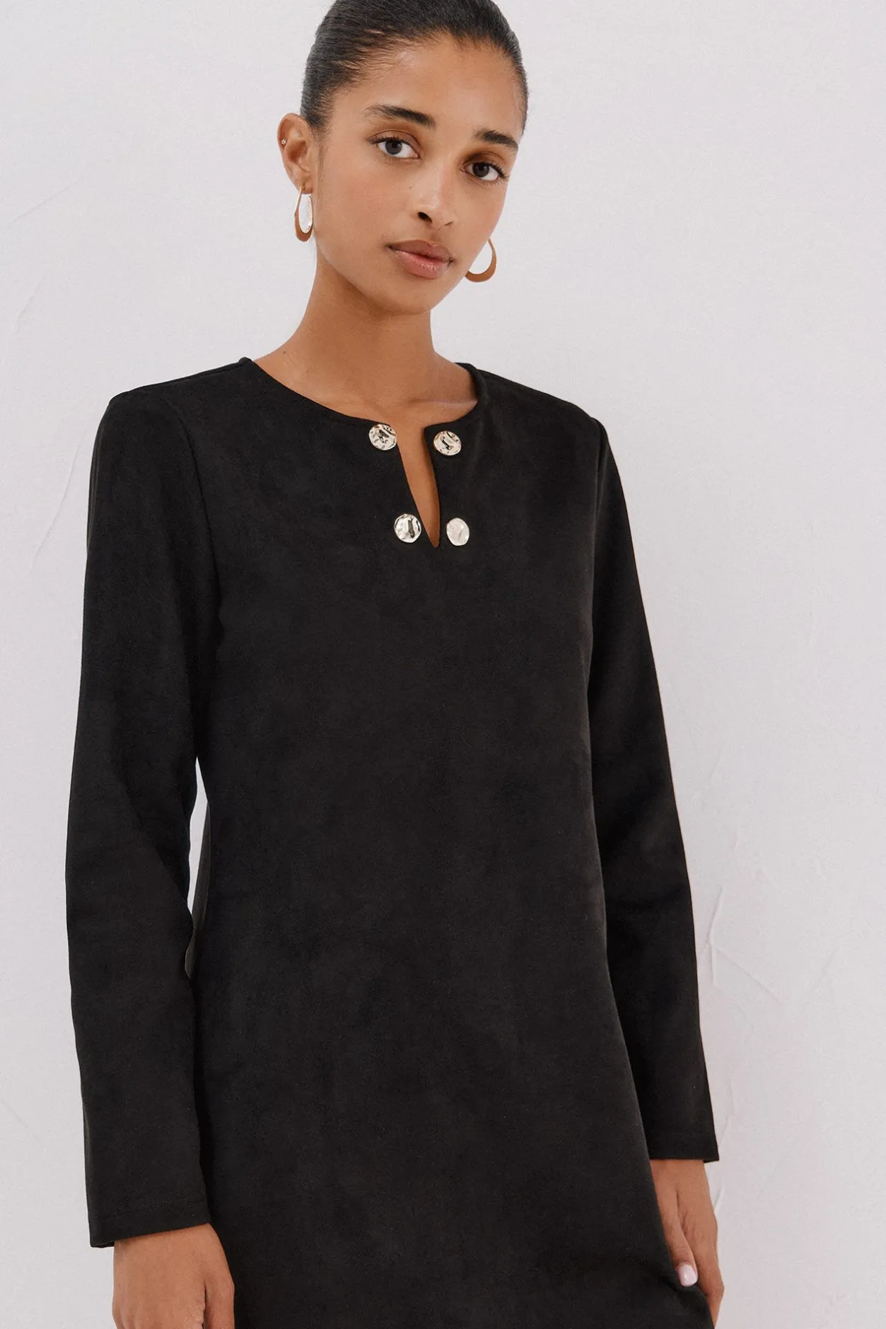 Cortefiel Vestido antelina Negro Sale