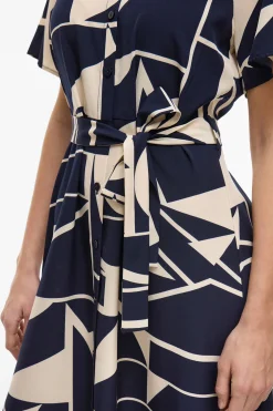 Vila Vestido camisero anudado midi Azul marino Hot