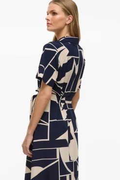 Vila Vestido camisero anudado midi Azul marino Hot