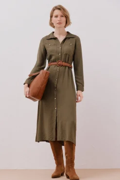 Cortefiel Vestido camisero cinturón Kaki Online