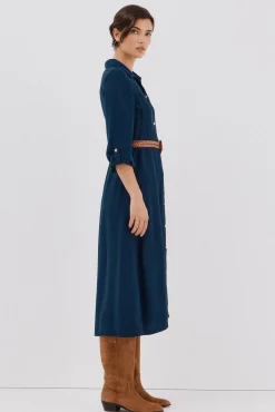 Cortefiel Vestido camisero cinturón Azul marino Clearance