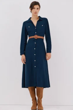 Cortefiel Vestido camisero cinturón Azul marino Clearance