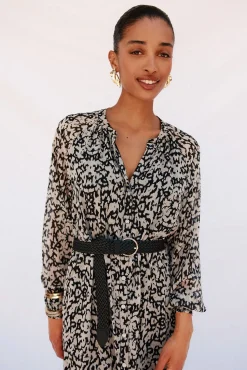 Cortefiel Vestido camisero estampado cinturón Multicolor New