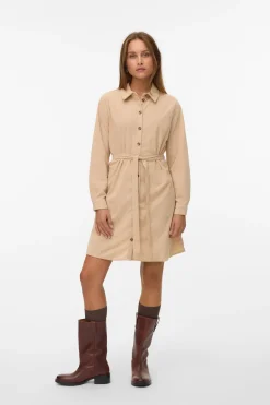 Vero Moda Vestido camisero micropana Beige Outlet