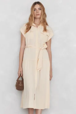 Pedro del Hierro Vestido camisero sin mangas largo midi Amarillo Sale