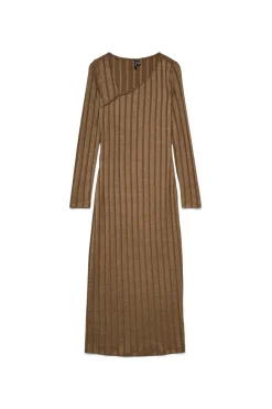 Vero Moda Vestido canalé 7/8 Marr&oacute;n Outlet