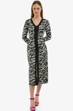 Cuplé Vestido cenefa punto Estampado blanco Clearance