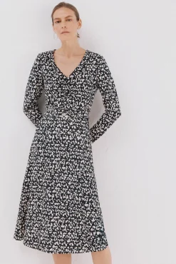 Cortefiel Vestido cinturón Estampado blanco Clearance