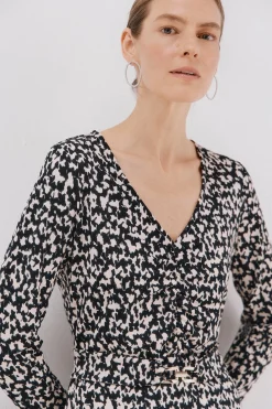 Cortefiel Vestido cinturón Estampado blanco Clearance