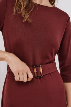 Cortefiel Vestido combinado cinturón Vino Sale
