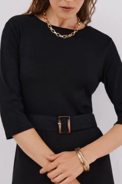 Cortefiel Vestido combinado cinturón Negro Clearance