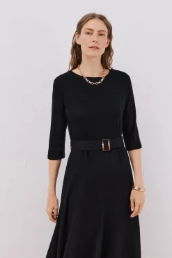 Cortefiel Vestido combinado cinturón Negro Clearance