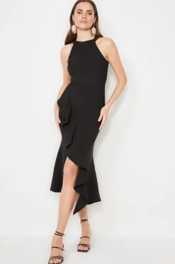 Trendyol Vestido con volantes negro Clearance
