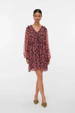 Vero Moda Vestido corto de gasa Estampado rojo Clearance