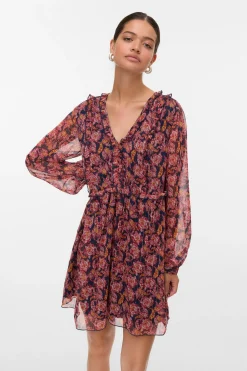 Vero Moda Vestido corto de gasa Estampado rojo Clearance