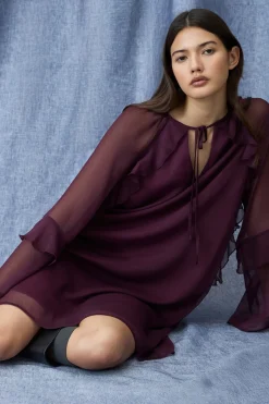 Vila Vestido corto de gasa con volantes Morado Online