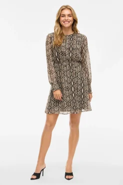 Vila Vestido corto de gasa estampado de serpiente Marrón oscuro Online