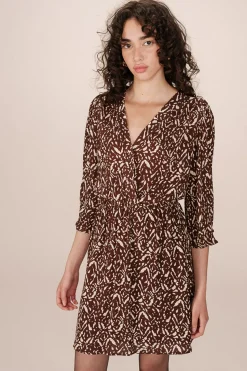 Grace & Mila Vestido corto de manga 3/4 Estampado marr&oacute;n Online