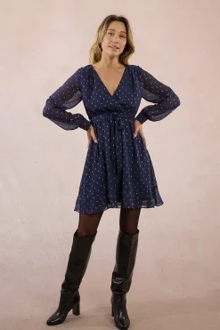 Molly Bracken Vestido corto de manga larga estampado Azul marino Sale